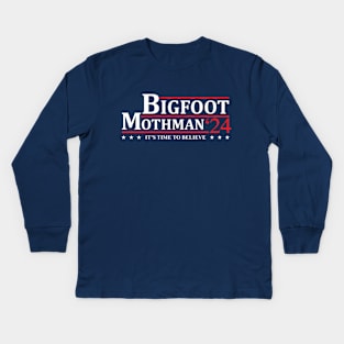 Bigfoot Mothman 2024 Presidential Election Campaign Kids Long Sleeve T-Shirt